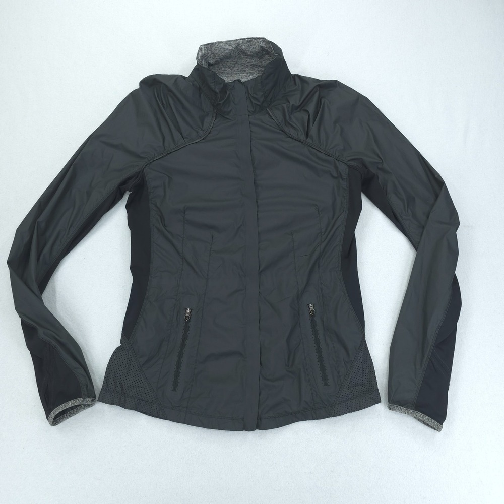 Lululemon Run Essential Jacket Womens 6 Black Mesh Thumbholes Zip Athleisure